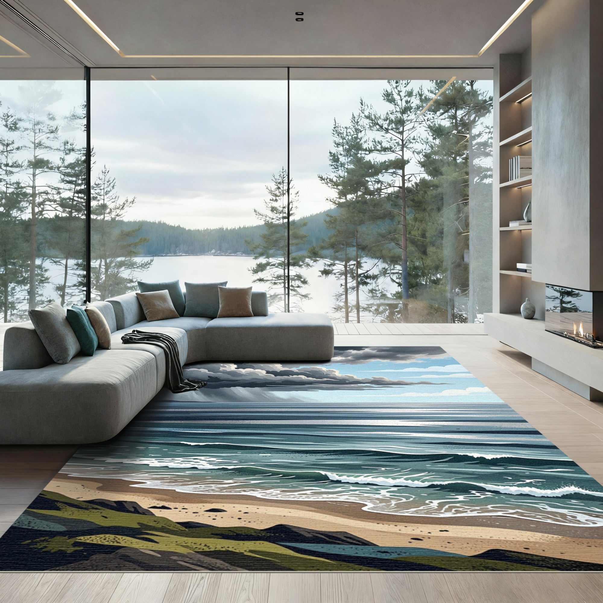 Dramatic Stormy Ocean Coastal Horizon Rug