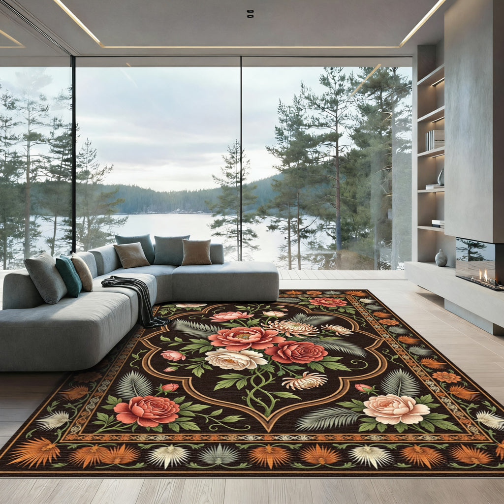 Floral Bouquet Medallion Deep Cocoa Rug