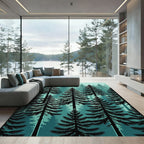 Deep Teal Evergreen Forest Landscape Rug