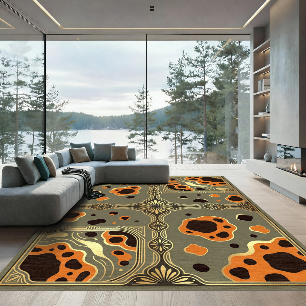 Art Deco Amber Ochre Abstract Grid Rug