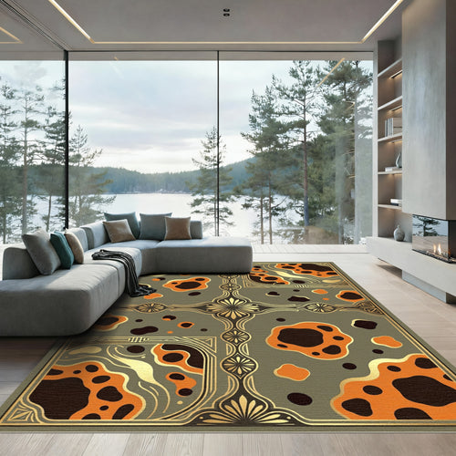 Art Deco Amber Ochre Abstract Grid Rug