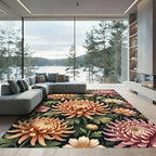 Crimson Peach Aster Floral Garland Rug