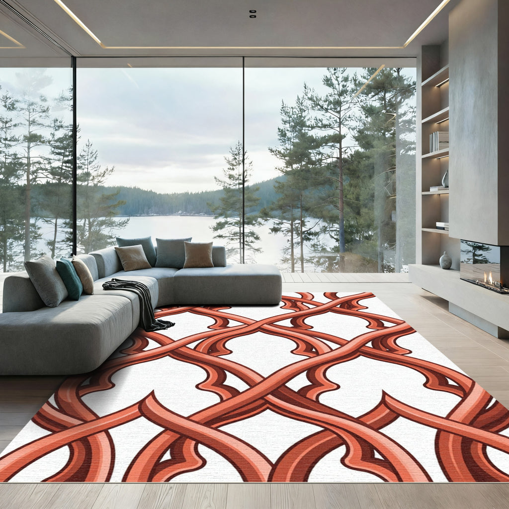 Terracotta Interlocking Woven Swirls Rug