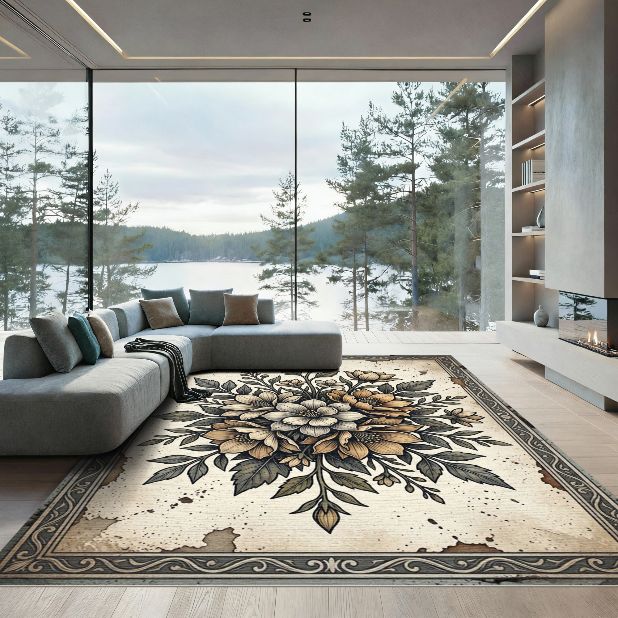 Vintage Sepia Floral Bouquet Arrangement Rug