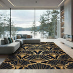 Elegant Black and Gold Art Deco Fan Rug