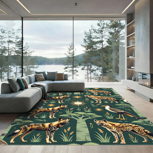 African Wildlife Forest Safari Sage Rug