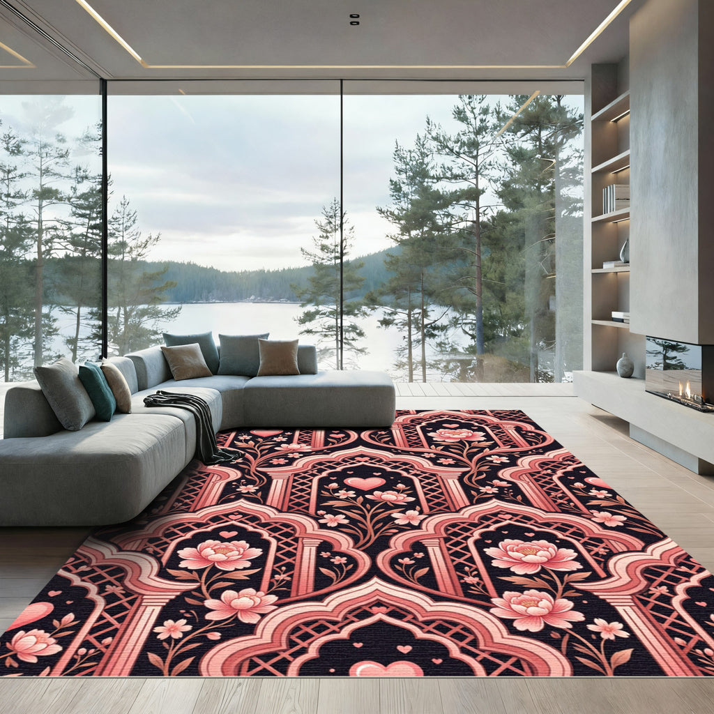 Pink Coral Arch Bloom Heart Rug