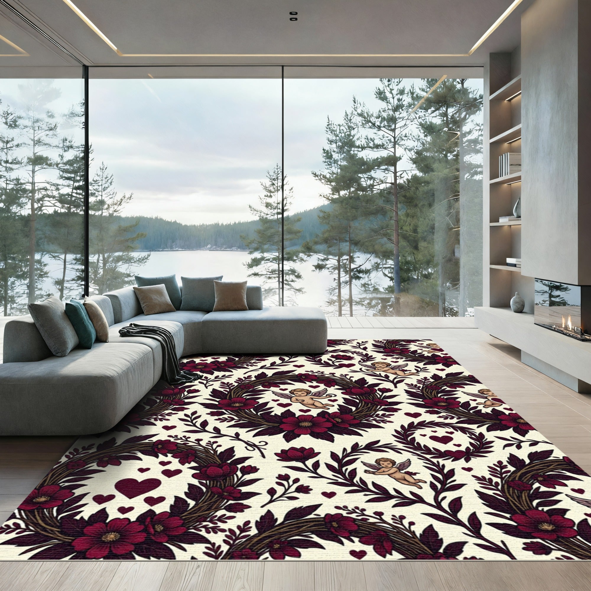 Crimson Cupid Garland Heart Rug