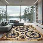 Vintage Nautical Compass Maritime Map Rug