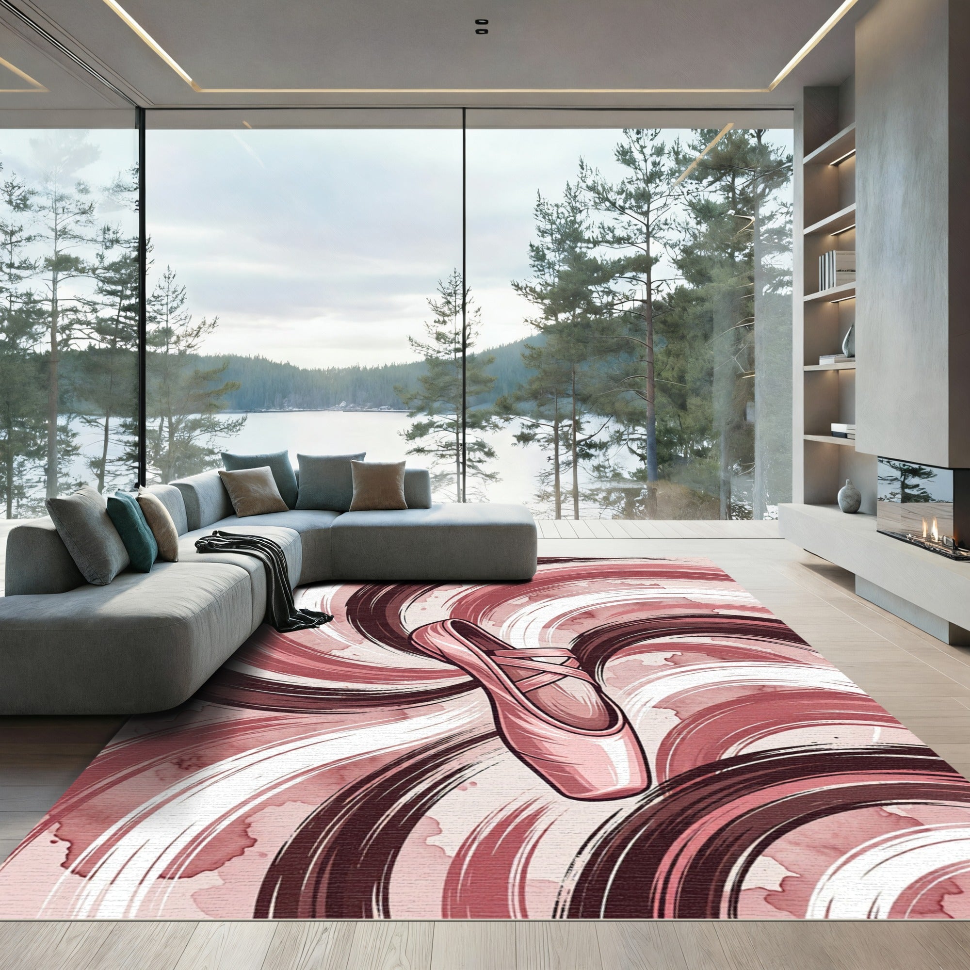 Elegant Ballet Slipper Swirl Rose Rug