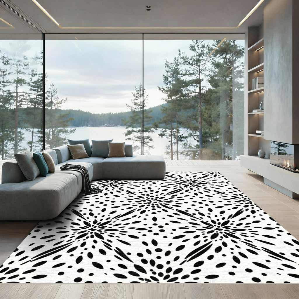 Black White Abstract Explosion Rug
