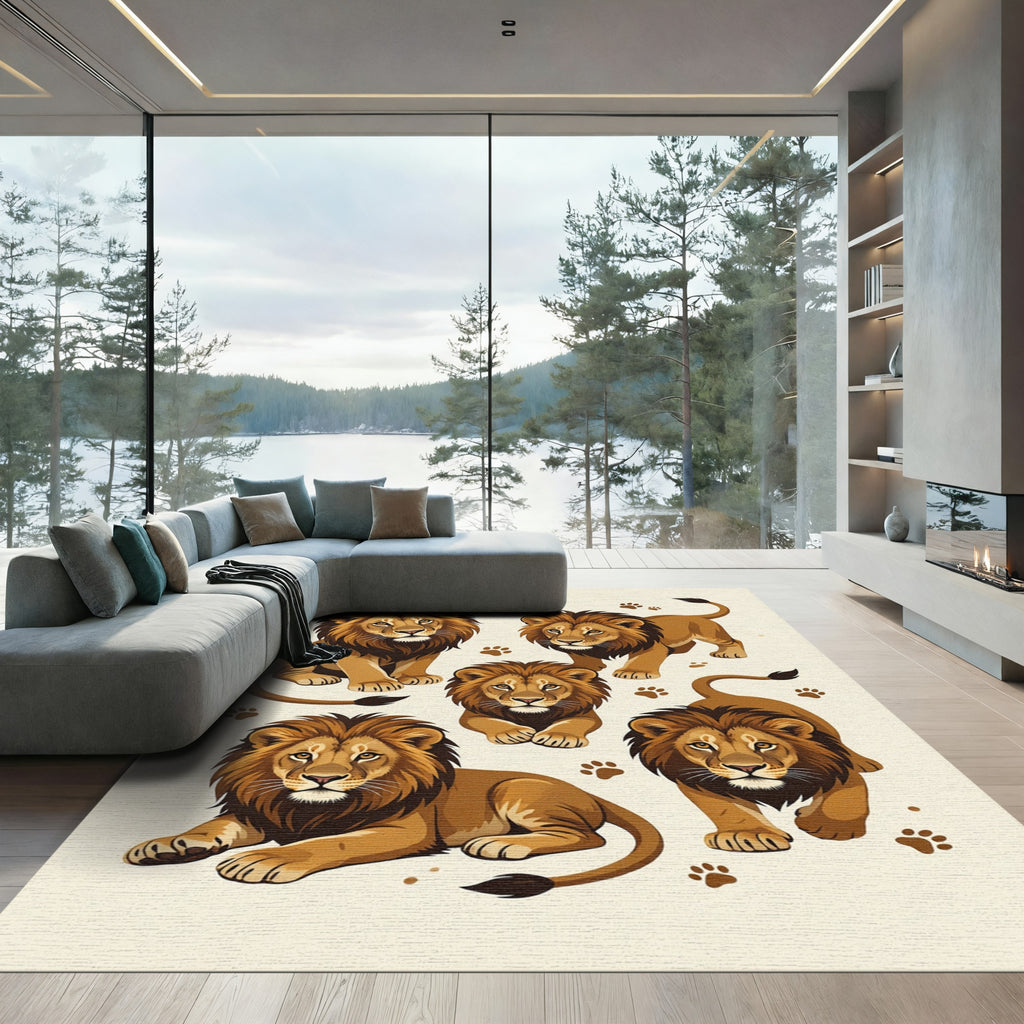 Majestic Golden Lion Animal Illustration Rug