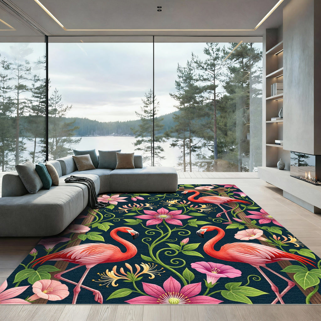 Tropical Pink Flamingo Clematis Garden Rug
