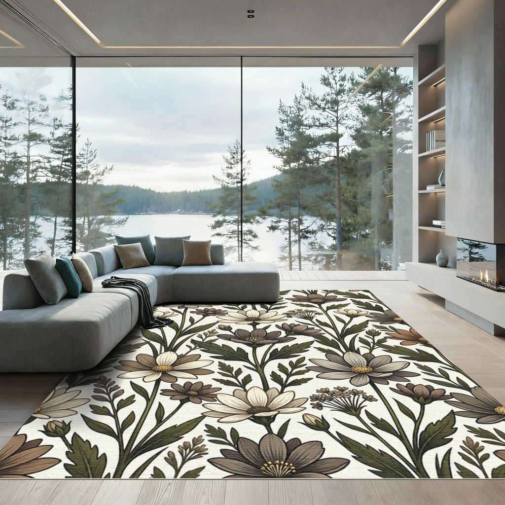 Earthy Floral Botanical Garden Rug