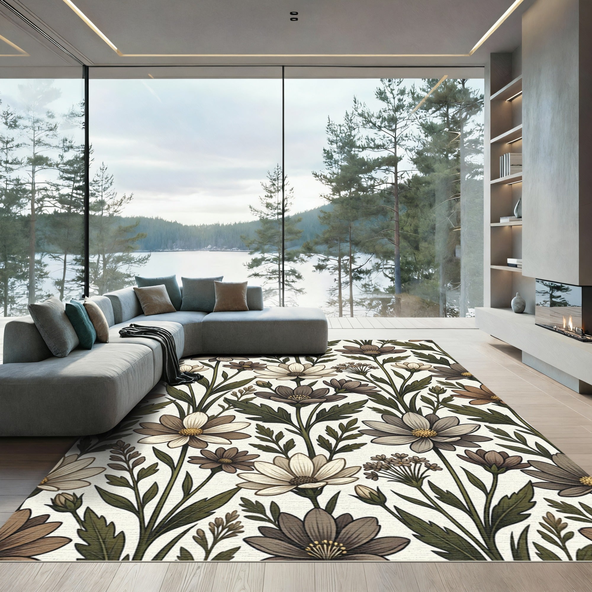 Earthy Floral Botanical Garden Rug