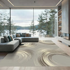 Modern Taupe Abstract Arched Swirl Rug