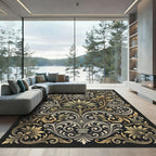 Ornate Gold White Scrollwork Arrangement Rug