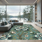 Ethereal Blue Peony Botanical Illustration Rug