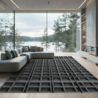 Modern Charcoal Architectural Grid Texture Rug