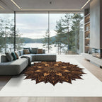 Elegant Chocolate Gold Floral Mandala Rug