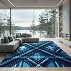 Deep Blue Modern Geometric Plaid Rug