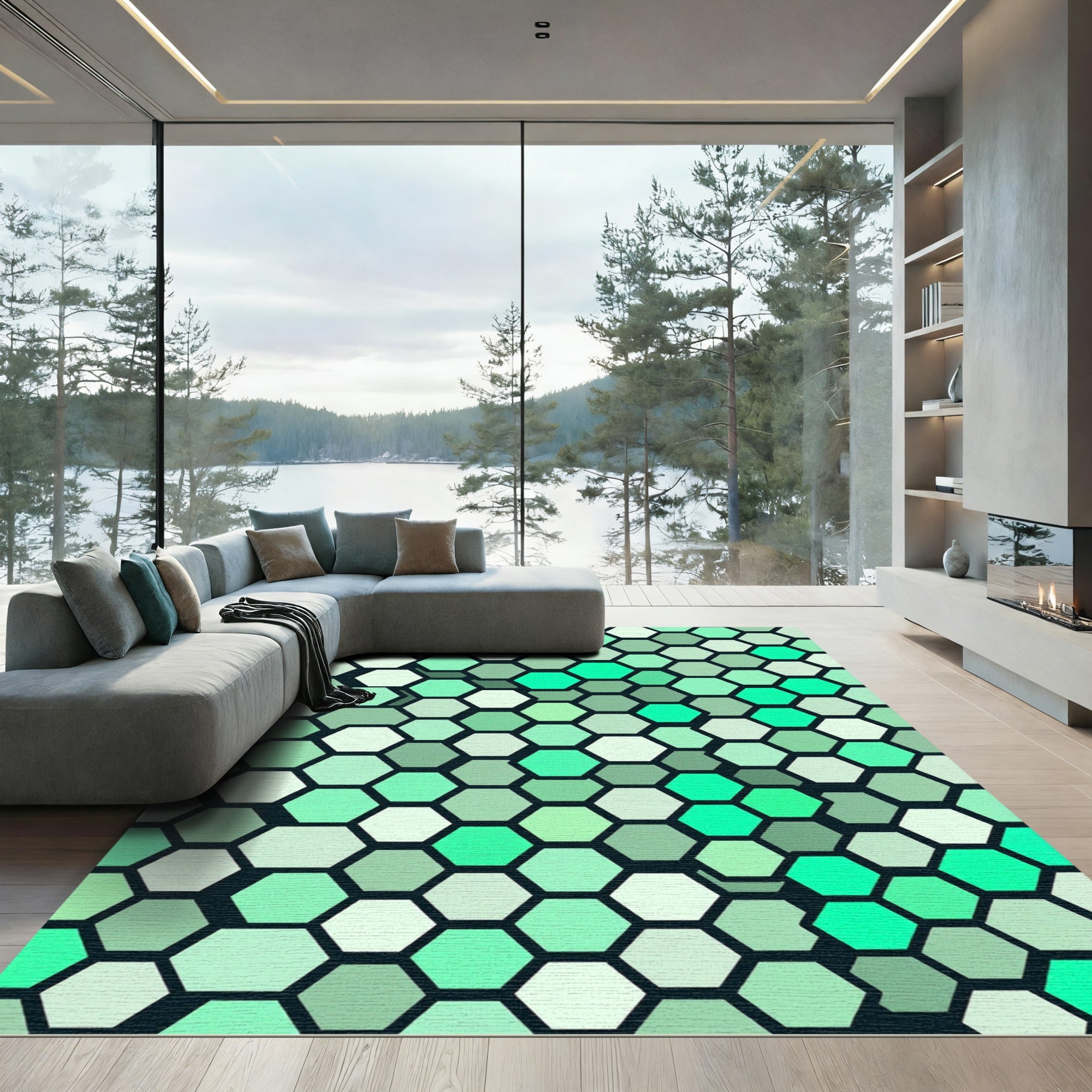 Aqua Green Hexagon Array Rug