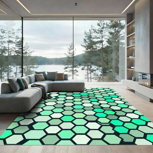 Aqua Green Hexagon Array Rug