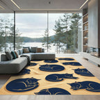 Minimalist Navy Sleeping Cats Composition Rug