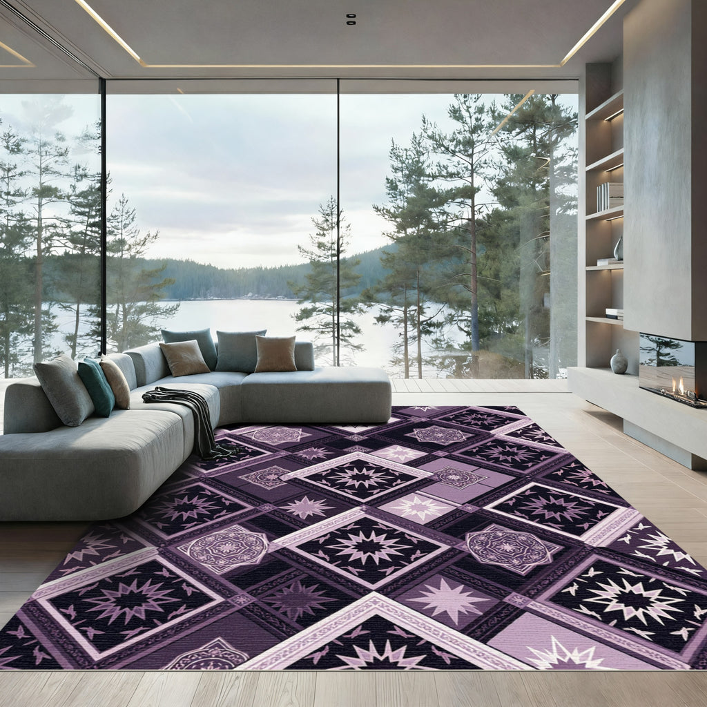 Purple Starburst Mosaic Diamond Rug