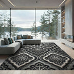 Ornate Silver Compass Rose Tile Rug