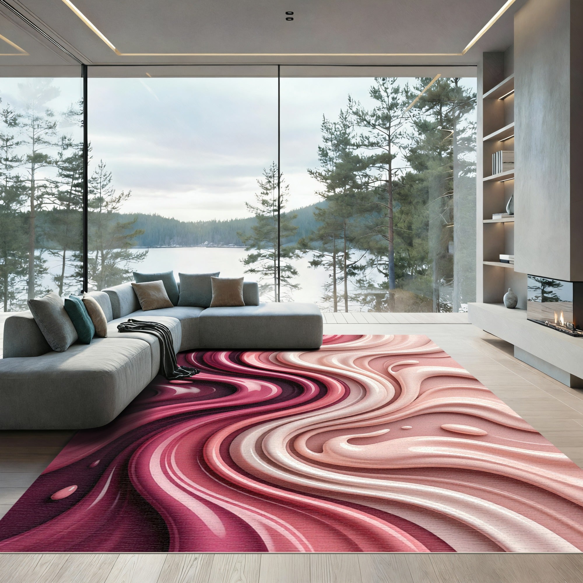 Rich Pink Creamy Swirls Rug