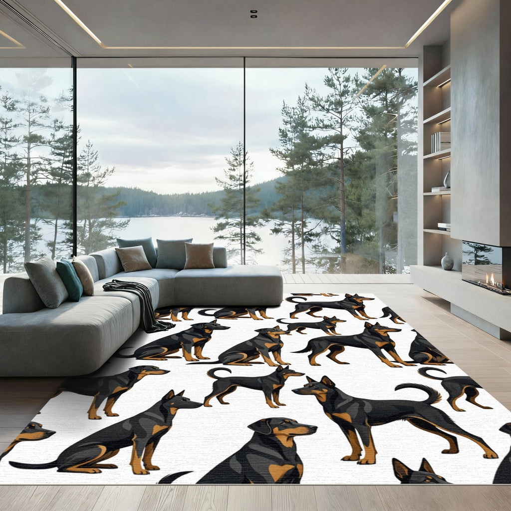 Sleek Black and Tan Canine Illustration Rug