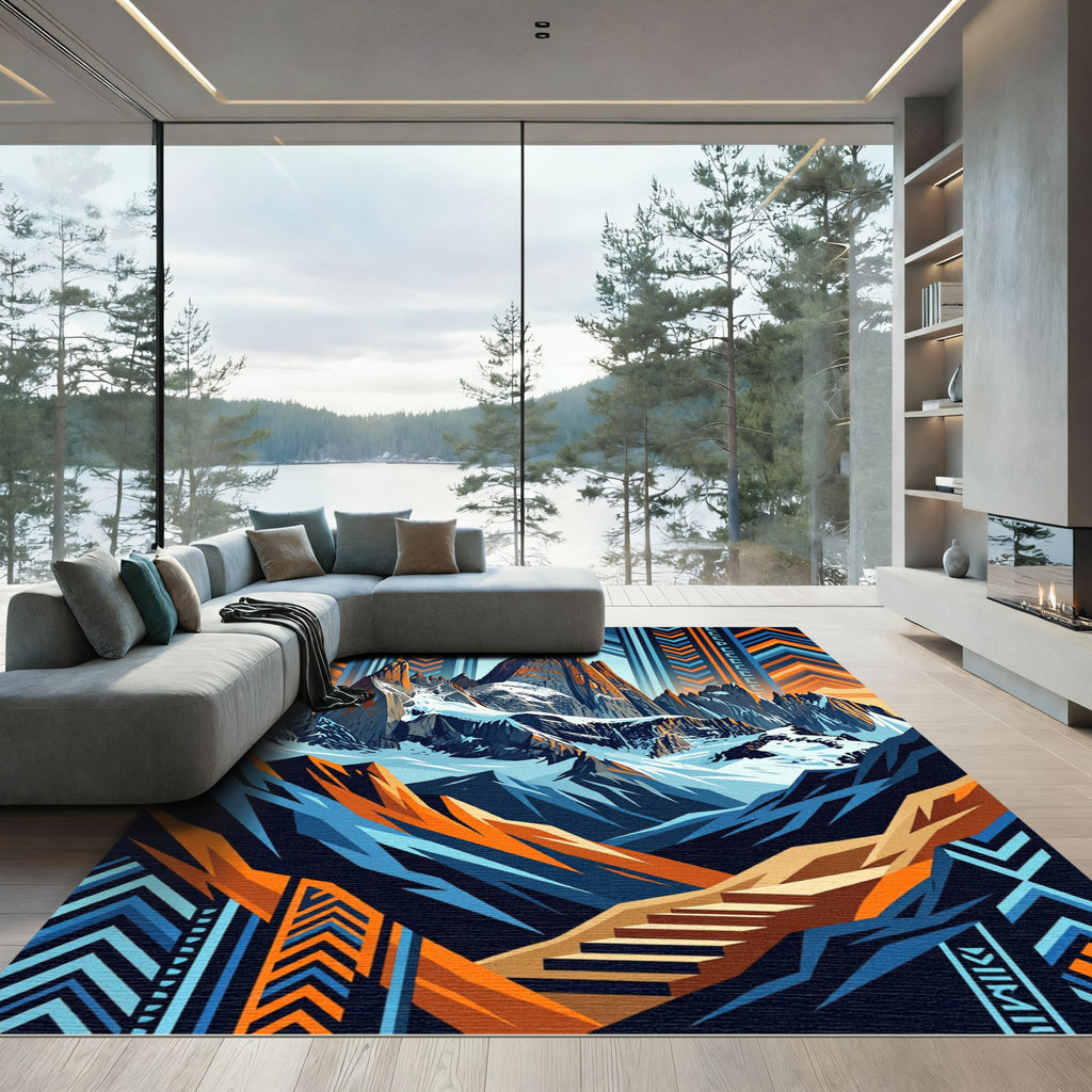 Bold Mountain Sunset Geometric Peaks Rug