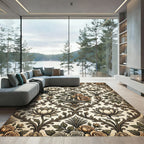 Antique Rose Lotus Scroll Garden Rug