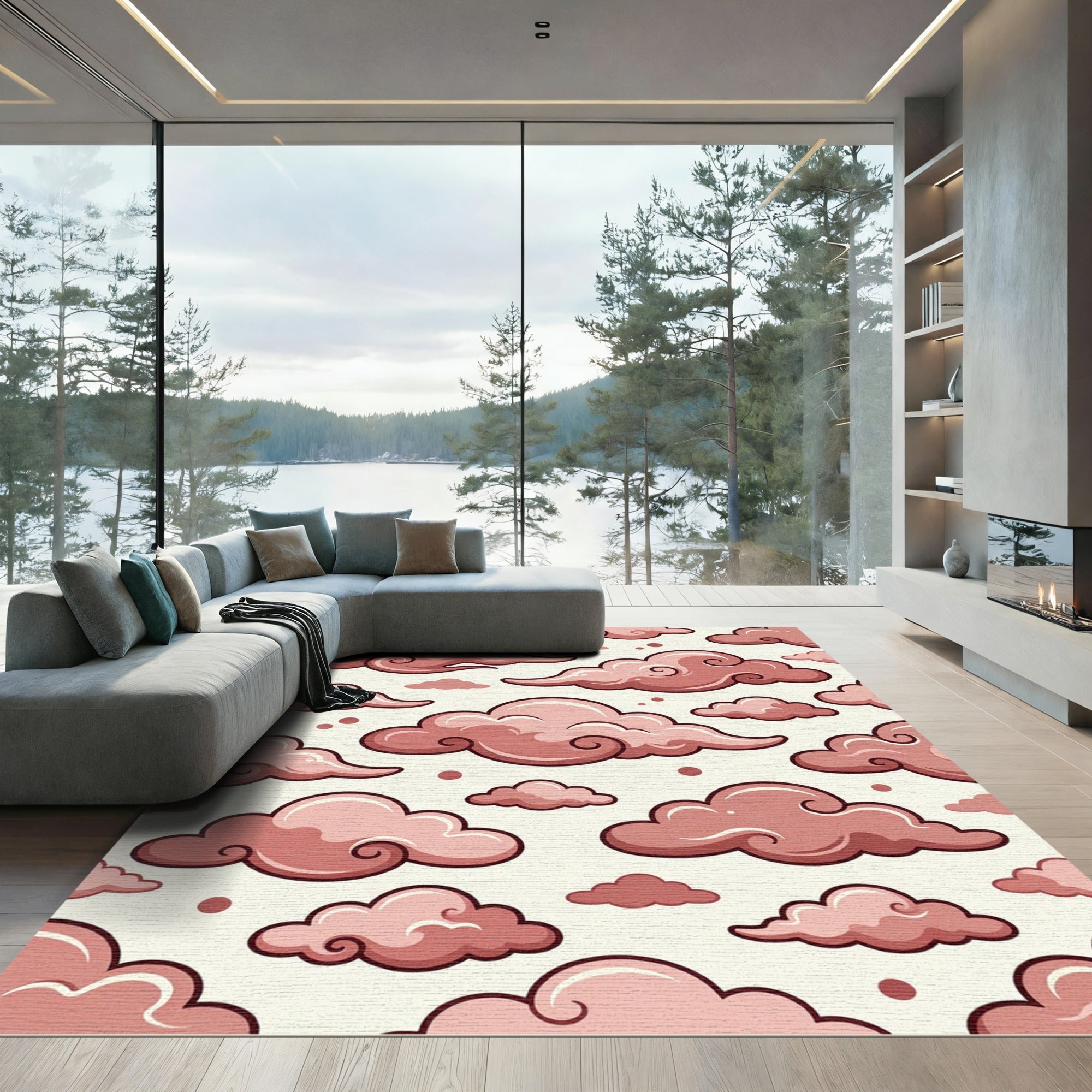 Blush Pink Traditional Japanese Cloud Rug