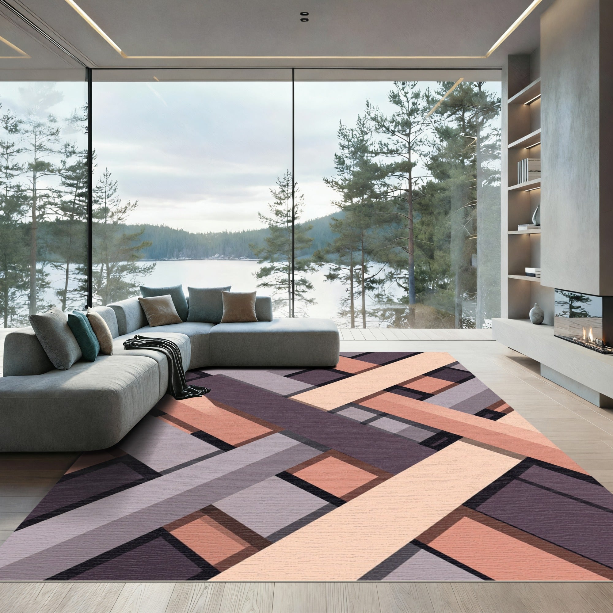 Modern Geometric Interlocking Bands Rug