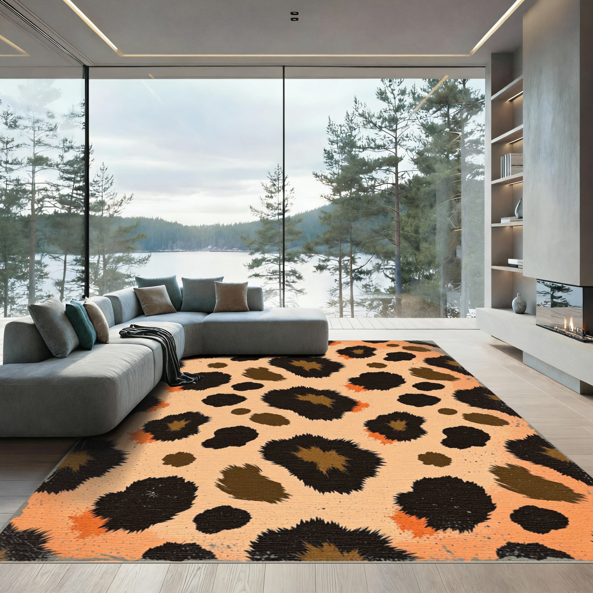 Bold Leopard Spot Spatter Print Rug