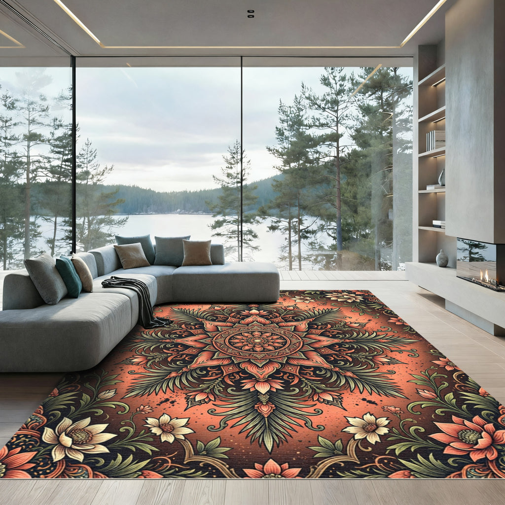 Terracotta Floral Mandala Medallion Rug
