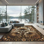 Golden Brown Botanical Floral Frame Rug
