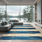 Distressed Navy and Beige Striped Rug