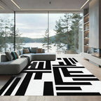Minimalist Black and White Abstract Geometric Rug