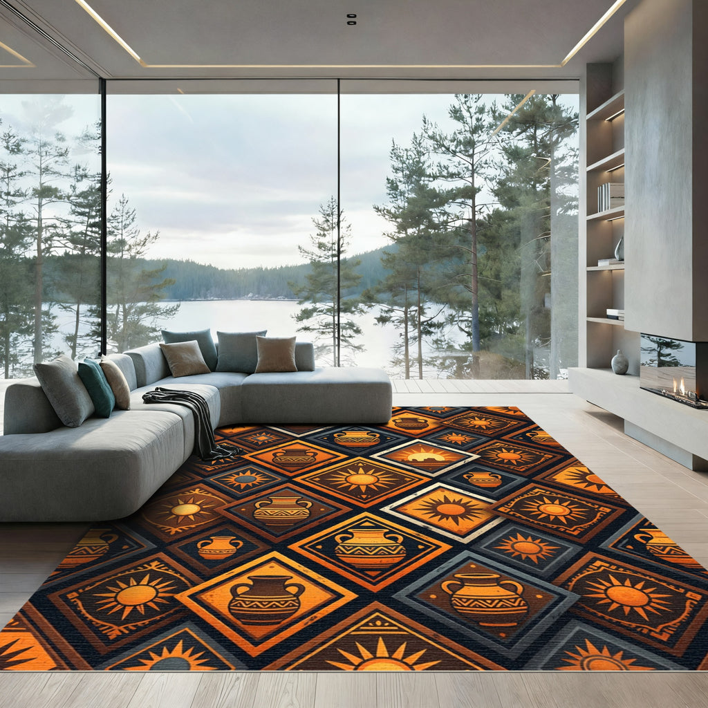 Warm Earth Tones Sun Vase Diamonds Rug
