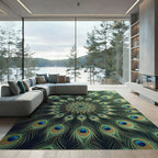 Elegant Emerald Peacock Feather Mandala Rug