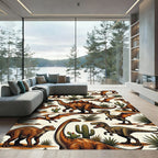 Desert Dinosaur Earthy Tones Illustration Rug