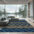 Braided Rope Blue Gold Stripes Rug