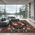 Dark Floral Bouquet Ornate Medallion Art Rug