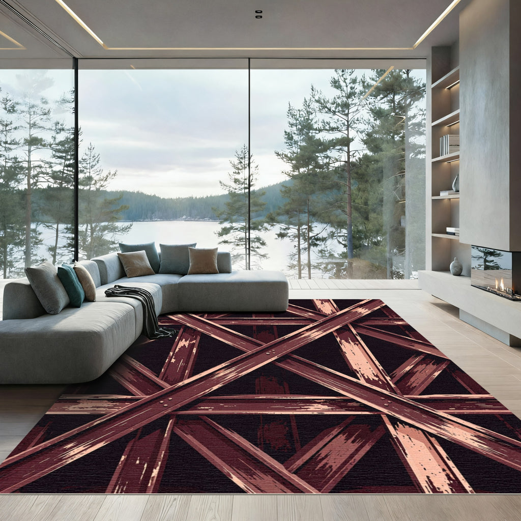 Deep Redwood Textured I-Beam Overlap Rug