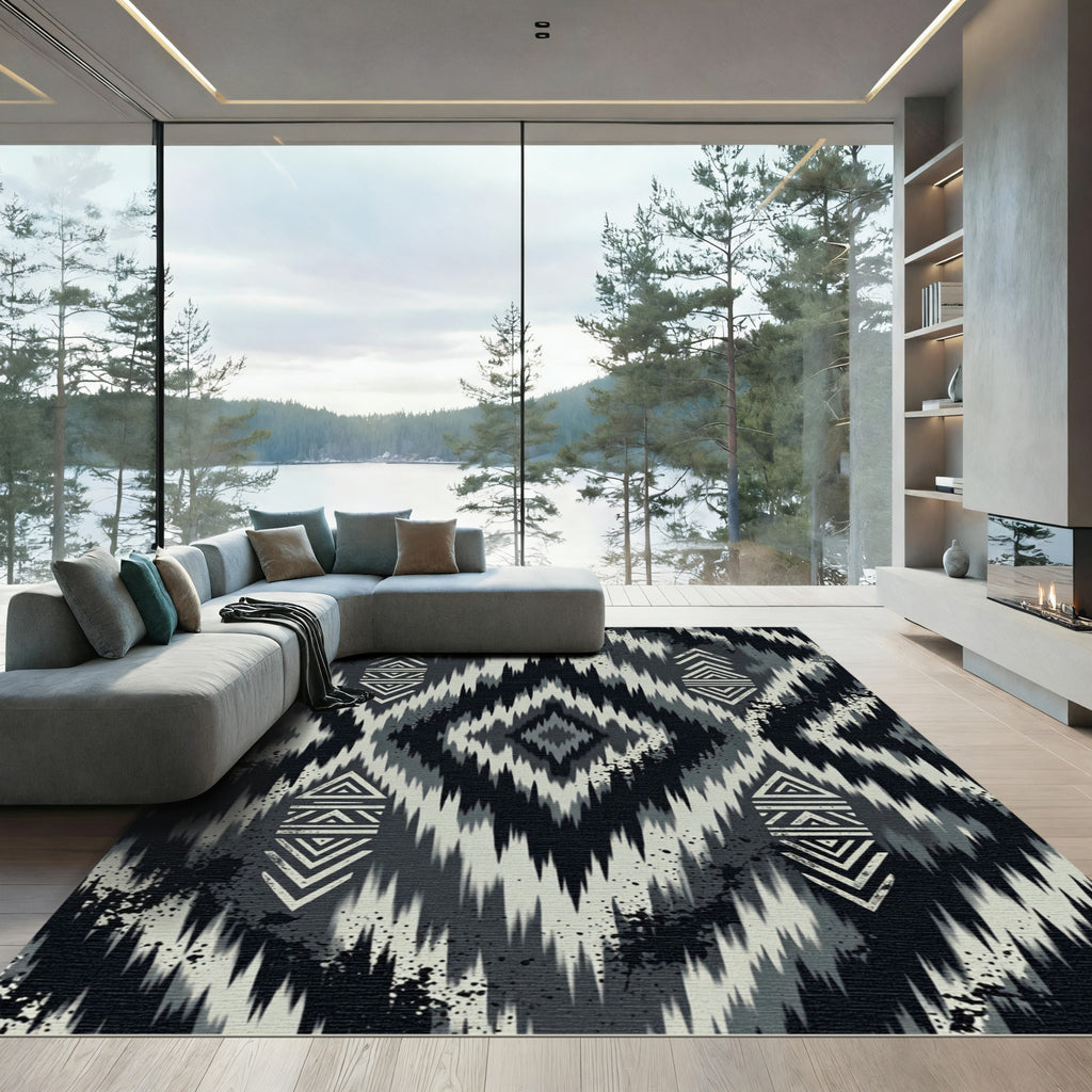 Monochromatic Smoky Ikat Diamond Rug