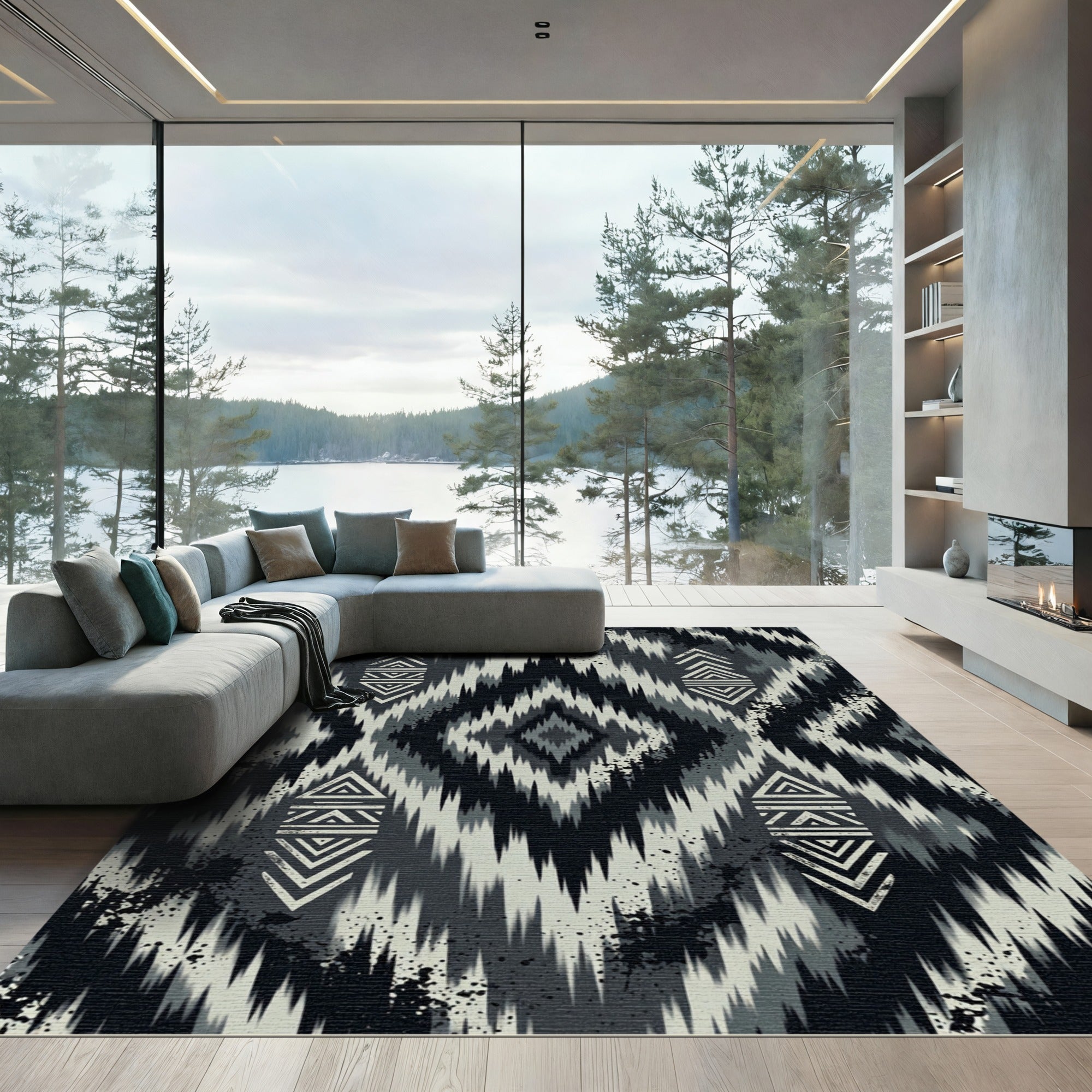 Monochromatic Smoky Ikat Diamond Rug