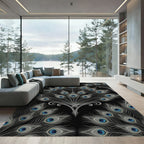 Elegant Peacock Feather Black Ornate Rug